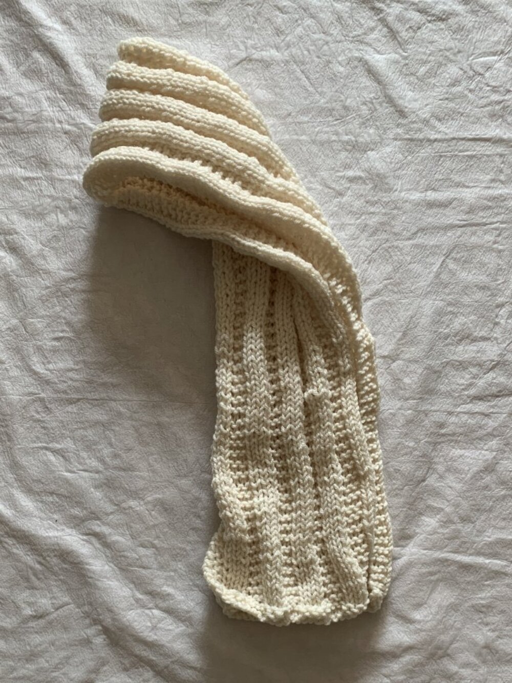 Vintage Handmade Crocheted Short Scarf - Cream/White Color - ~44 Inches Length